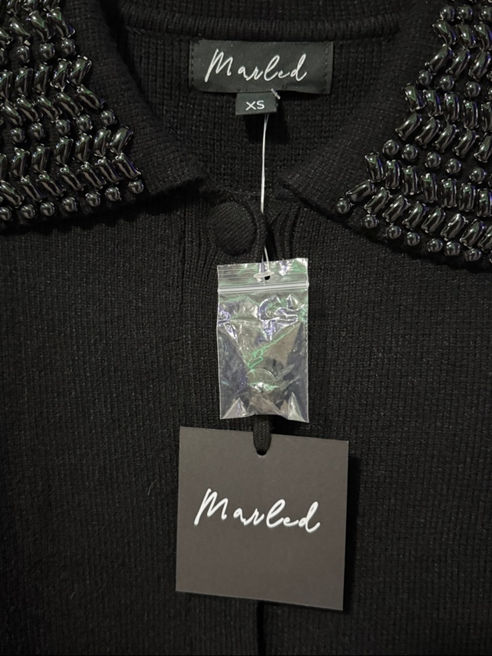 MARLED Beaded Collar Cardigan XS 18” p2p Black $89 Retail NWT - Picture 4 of 11
